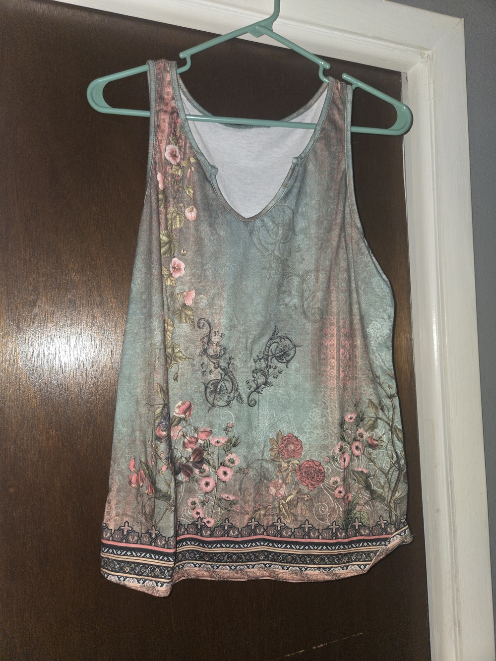 SHEIN Teal Floral Sleeveless Tank Top with Pink Accents